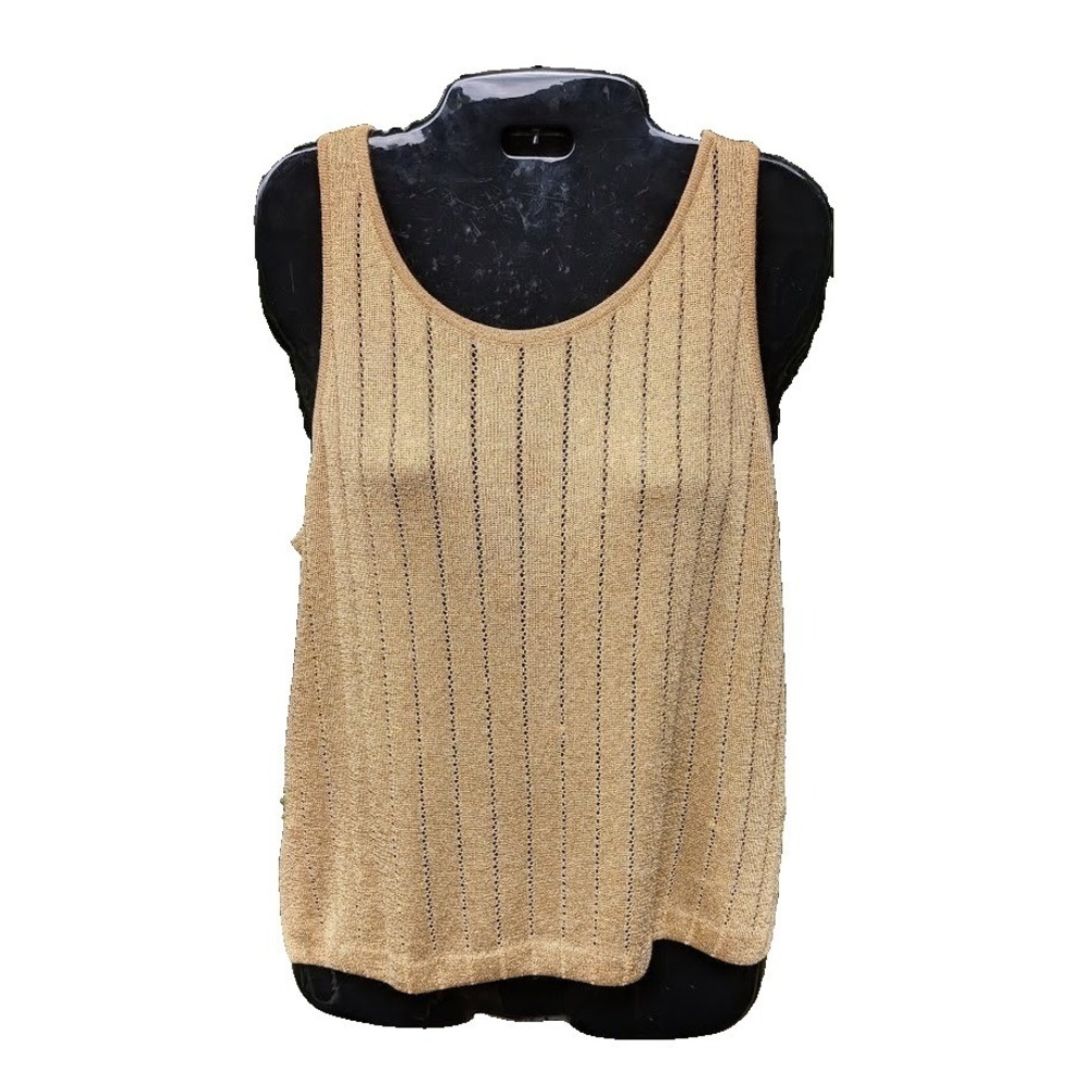 St. John Marie Gray Womens Top M Gold Metallic Ribbed Knit Sweater Old Money